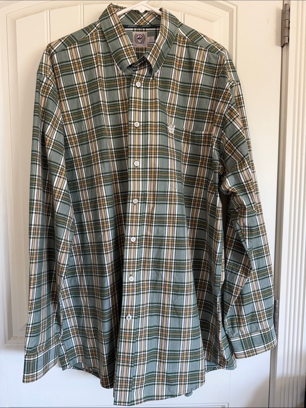 Cinch Men's Green White and Gold Plaid Button-Down Shirt